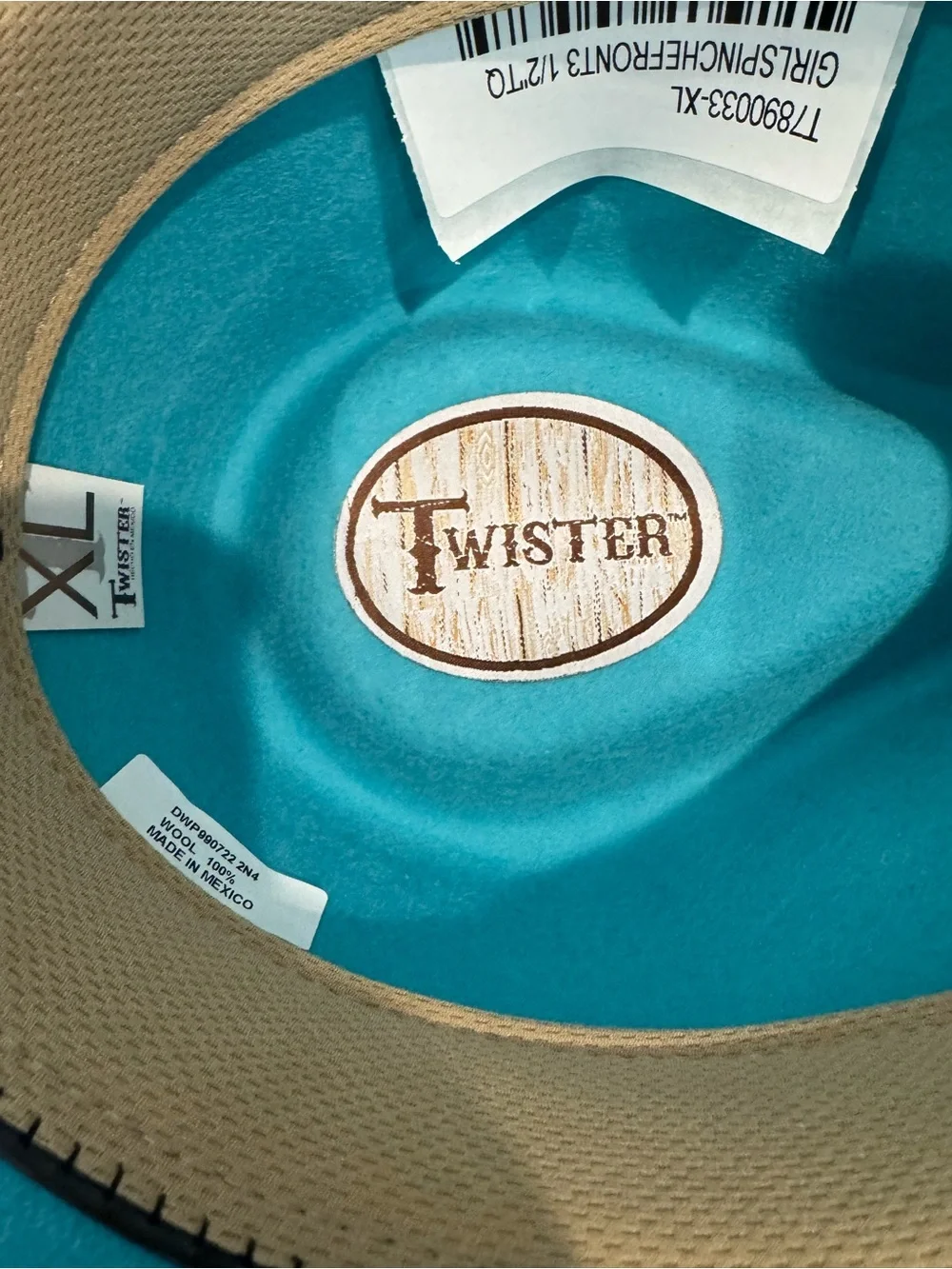 Girl’s Twister Teal Wide-Brim Felt Fedora with Striped Band